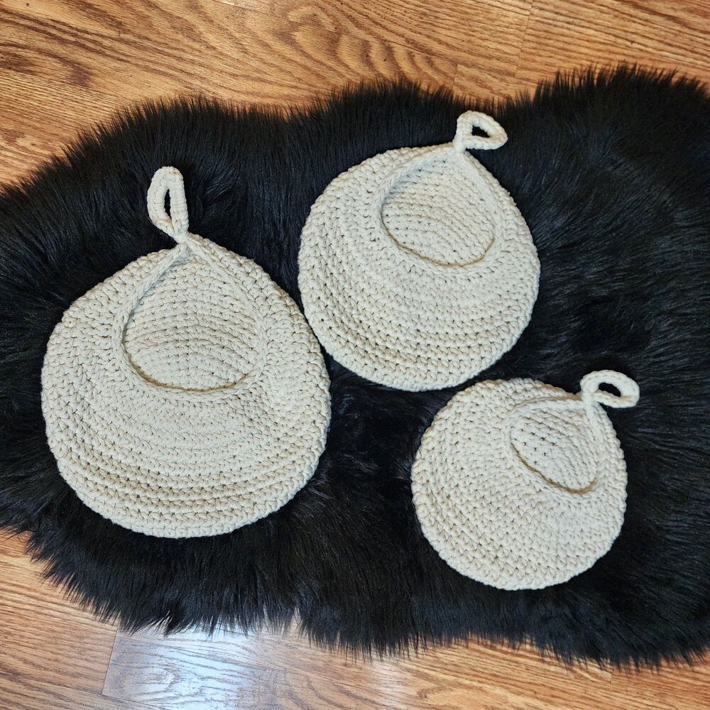 NEW Set of 3 Crochet Cotton Hanging Fruit or Vegetable Storage Baskets